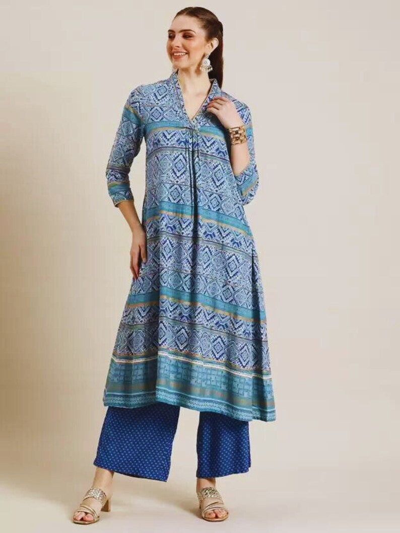 Women Ethnic Motifs Printed Kurta & Palazzos/ Block Print/ Cotton/ Summer/