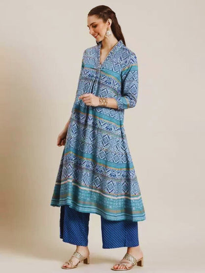 Women Ethnic Motifs Printed Kurta & Palazzos/ Block Print/ Cotton/ Summer/