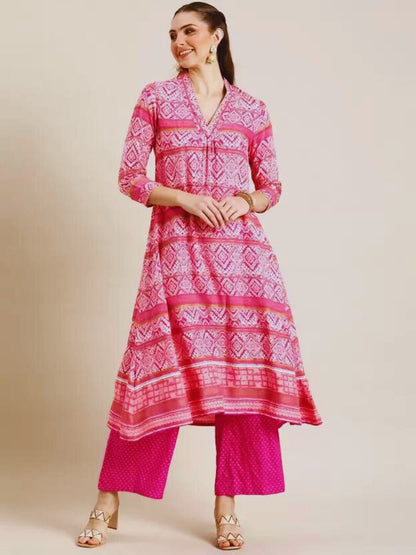 Women Ethnic Motifs Printed Kurta & Palazzos/ Block Print/ Cotton/ Summer/