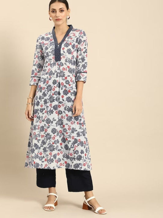 Cotton Ethnic Long Dress/ Shirt Dress/ Kurti/ Hand Block/ Batik Print/ Floral Print/