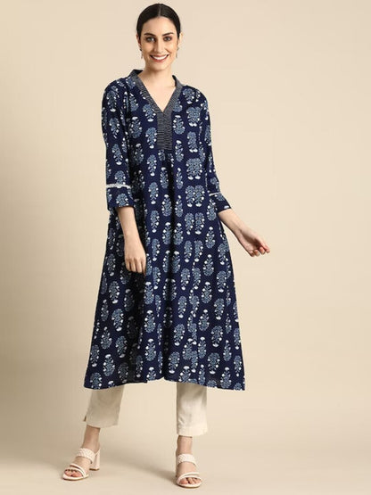 Cotton Ethnic Long Dress/ Shirt Dress/ Kurti/ Hand Block/ Batik Print/ Floral Print/