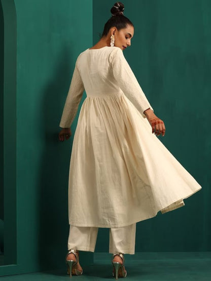 Ethnic Motifs Embroidered Regular Pure Cotton Silk/ Zari Work/  Anarkali Kurta with Trousers