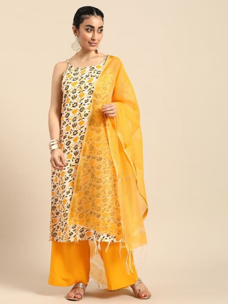 Summer Cotton Kurta Set with Dupatta and Pant / India/ Handcrafted/India