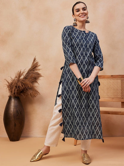 Cotton authentic Kurta/Kurta with Tassel Tunic/Long A line Dress/Batik Print/Bollywood/Handmade/Tassel/Bohemian/India/Summer