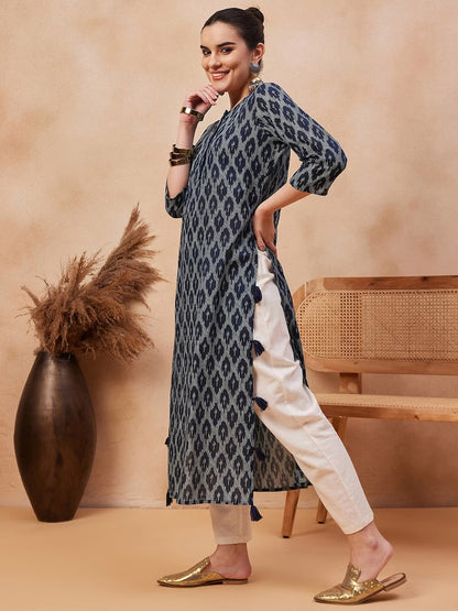 Cotton authentic Kurta/Kurta with Tassel Tunic/Long A line Dress/Batik Print/Bollywood/Handmade/Tassel/Bohemian/India/Summer