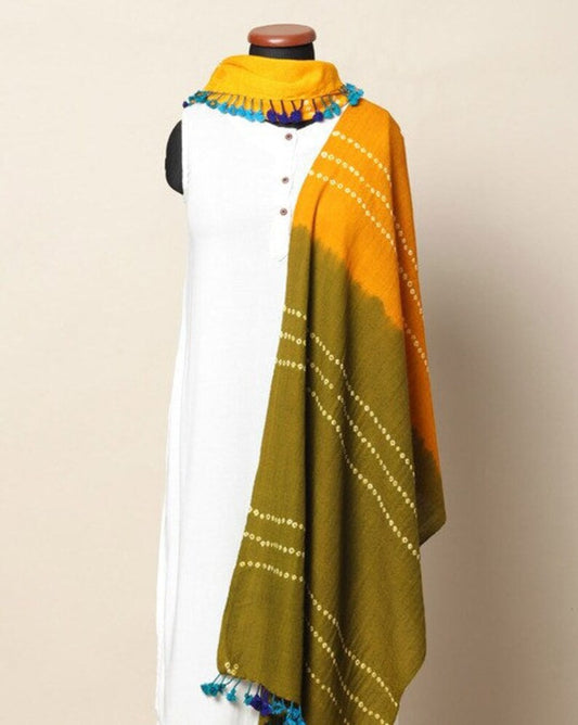 Kutch Handloom Bandini Pure Wool Shawl/headscarf/Multi Coloured Modal Silk Organic Stole/Lightweight Natural Fabric/ Unique Gifts for Women/