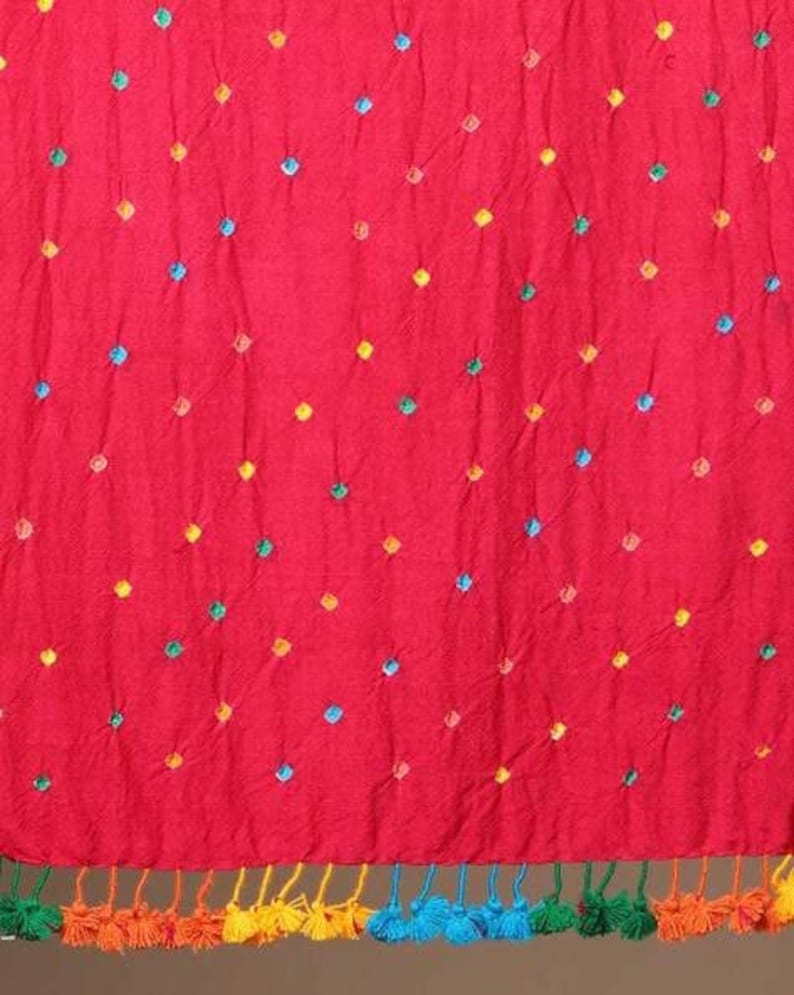 Kutch Handloom Bandini Pure Wool Shawl/headscarf/Multi Coloured Modal Silk Organic Stole/Lightweight Natural Fabric/ Unique Gifts for Women/