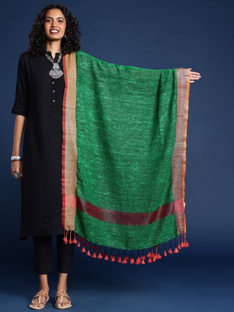 Handloom stoles/ shawl with natural dyes/Woven Embroidered from Kullu Himachal Pradesh/ India/ Ethnic/Zari Border/