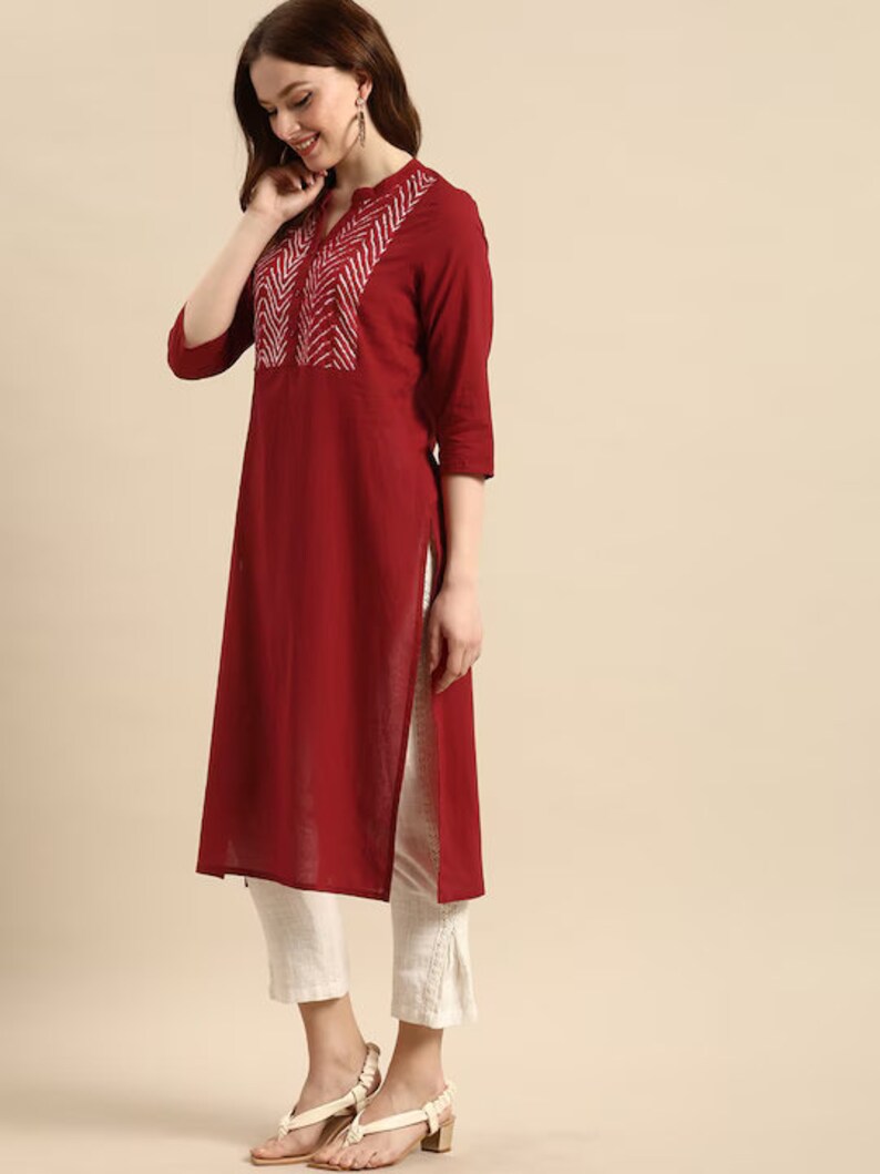 Linen Shirt Dress/ Linen Dress/ Long Shift Dress with Tucks/ Beautiful maroon colored long cotton kurta- tunic-dabu print-ethnic-Bollywood s