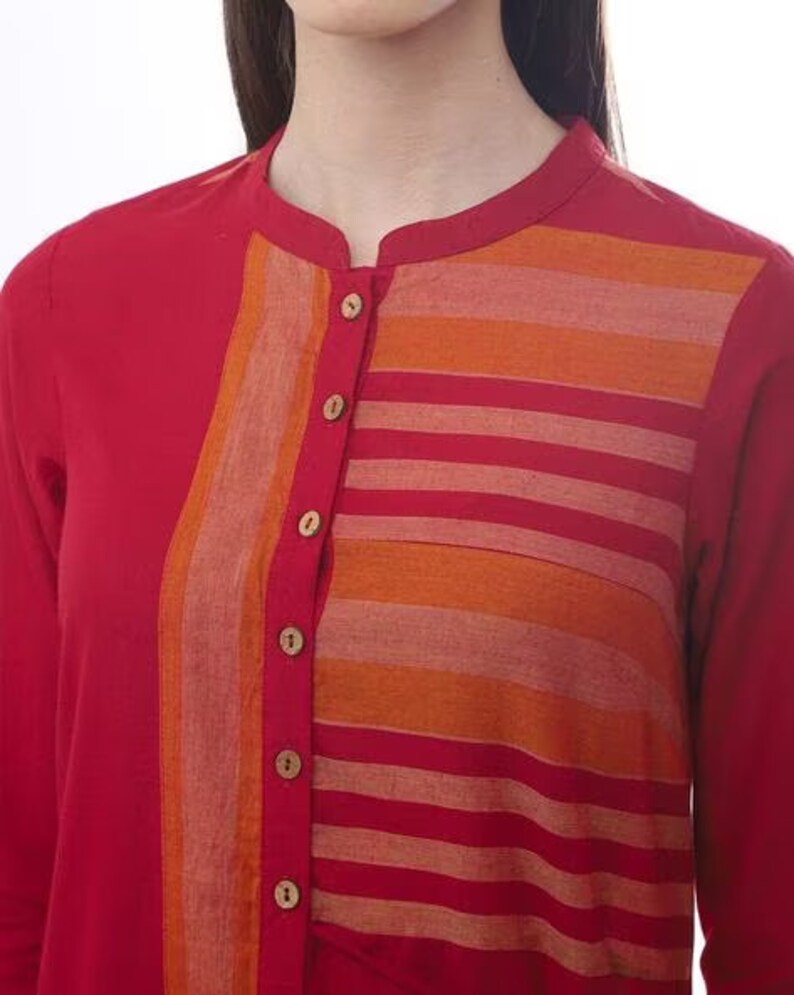 Ethnic  Ikat Kurta/ Cotton Kurta/ Long Lien Dress/ Summer Tunic/ Organic Cotton/ Handmade/ Shirtdress/