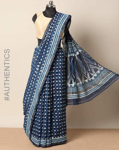 Kutch Hand-Blocked Dabu Print Saree/ Ajrakh/ Pure Cotton/ Chanderi Silk/ India/ Organic/