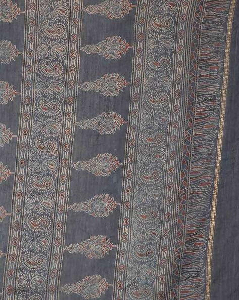 Kutch Ajrakh/ Hand-Blocked Dabu Print Saree/ Ajrakh/ Pure Cotton/ Chanderi Silk/ India/ Organic/