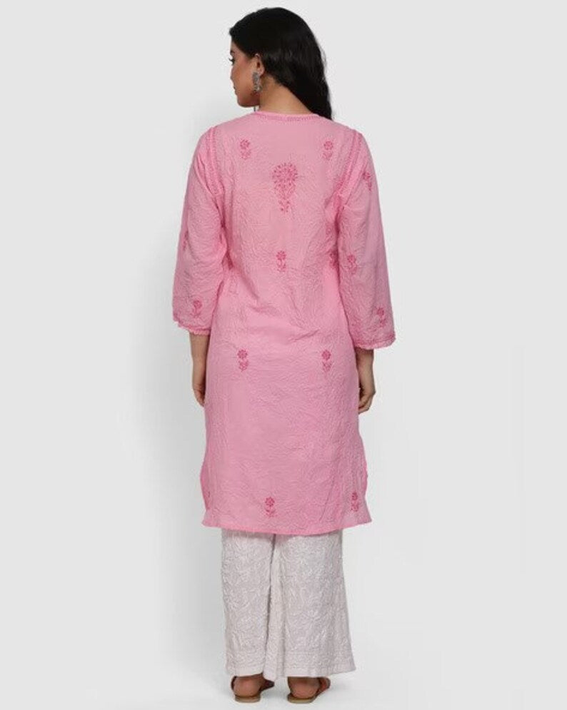 Kurta Palazzo Set/ Indian Wear Kurta Set/Cotton Linen Dress/Chinese Collar/ Dabu Print