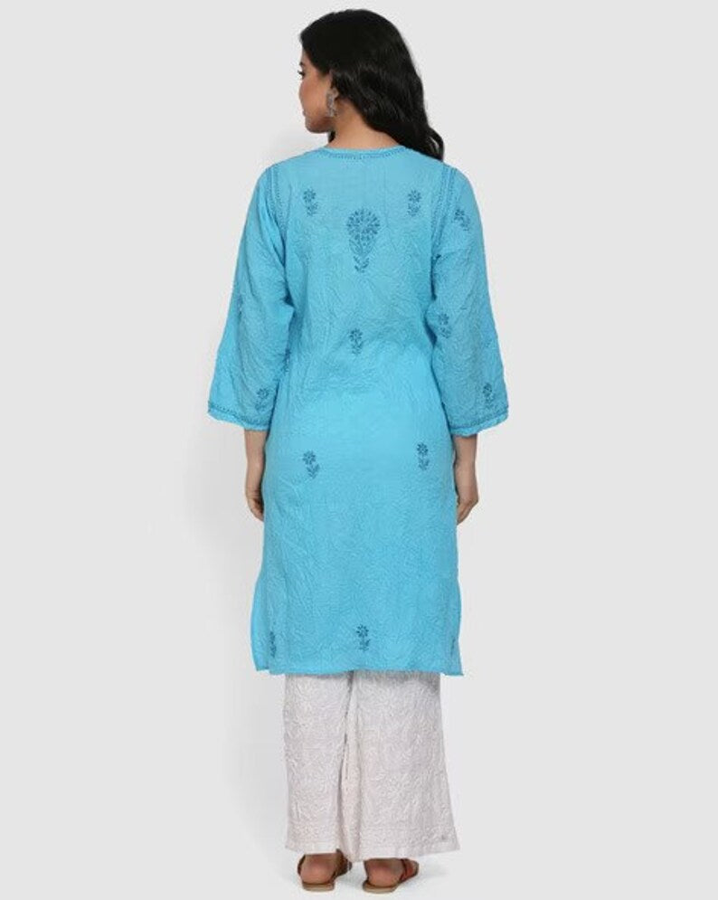 Kurta Palazzo Set/ Indian Wear Kurta Set/Cotton Linen Dress/Chinese Collar/ Dabu Print