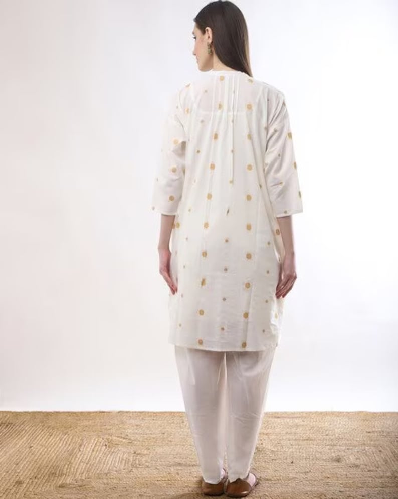 Beautiful Cotton Cream Motif Ikat Kurta with dhoti pant Set / Summer Dress/Shirt Dress/ Ethnic/