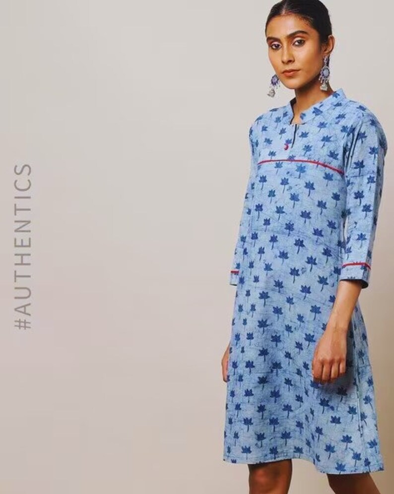 Indigo Hand Block Print Straight Sustainable Kurta with Pockets/ Organic Cotton/ Dabu Print