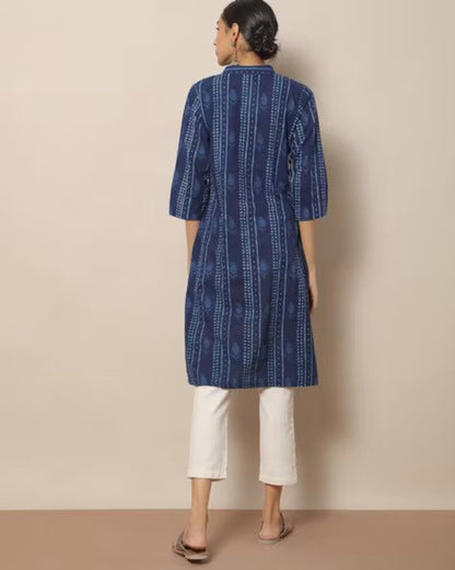 Indigo Hand Block Print Straight Sustainable Kurta with Pockets/ Organic Cotton/ Dabu Print