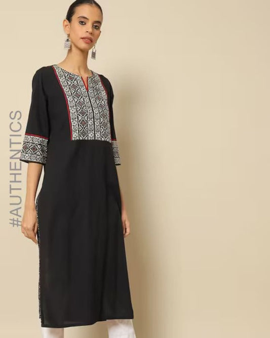 Ethnic Mirror Work Kurta/ Long straight Tunic/ Thread Work/Cotton/ Handmade/