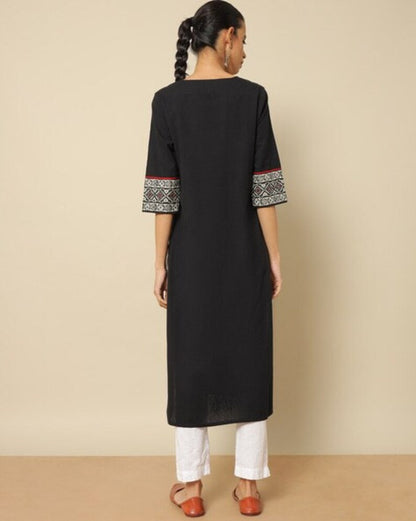 Ethnic Mirror Work Kurta/ Long straight Tunic/ Thread Work/Cotton/ Handmade/