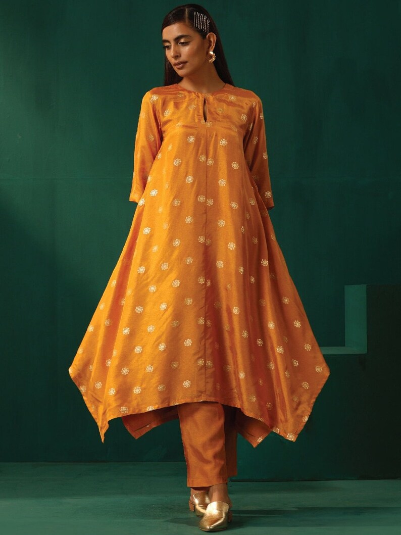 Salwar Kameez/Pakistani Dress/ Modal Silk/Floral Woven Design Anarkali Kurta with Trousers/Long Ethnic Dress/ Kurti/ Silk/