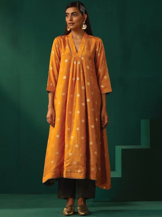 Salwar Kameez/Pakistani Dress/ Modal Silk/Floral Woven Design Anarkali Kurta with Trousers/Long Ethnic Dress/ Kurti/ Silk/