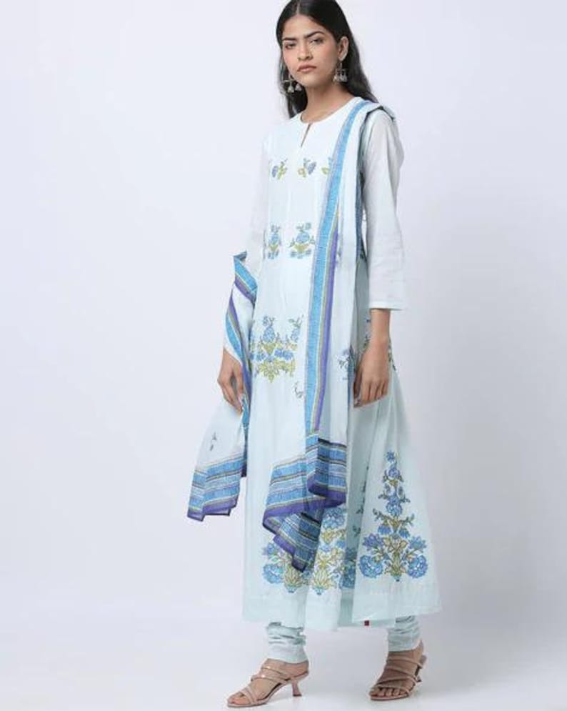 Long Boho Dress/ Tunic/ Kurta/ Cotton/ Fabric From India / Block Print/ Summer Dress/ Ethnic/ Handloom/ Handmade/ Thread Work/