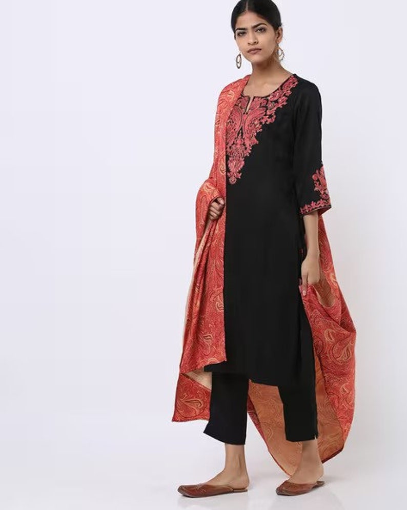 Kashidakari Pure Cotton Embroidered Kurta Set Ethnic kurta/ long tunic/ long dress/ batik print/Bollywood/handmade/ traditional/