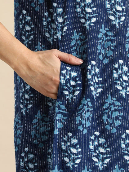 Dabu Print Long Linen Dress/ Kurta/ Cotton Silk/ Organic/ Indigo/