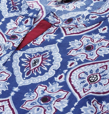 Dabu Print Long Linen Dress/ Kurta/ Cotton Silk/ Organic/ Indigo/