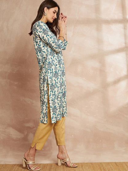 Women Sanganeri Floral Printed Floral Kurta/ Cotton/ India/ Block Print