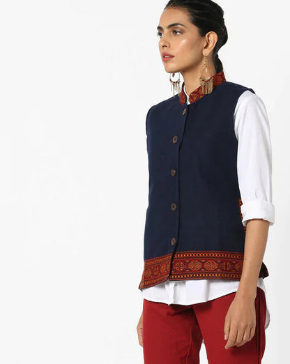 Ethnic Woolen Jacket Vest Embroidered India Handmade Wool